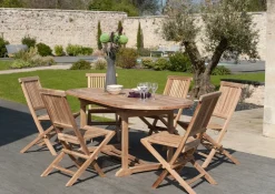 Salons De Jardin·Ensemble Repas|SUMMER Salon de jardin Teck table ovale 150/200cm 6 chaises