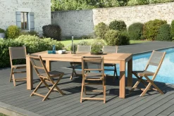 Salons De Jardin·Ensemble Repas|OUTDOOR BERGEN Salon de Jardin Teck Table 220x100 + 6 chaises pliantes BERGEN ref. 30020836