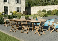 Salons De Jardin·Ensemble Repas|SUMMER Salon de Jardin Teck Table extensible 200/300 + 6 chaises pliantes 2 fauteuils pliants ref. 30020853