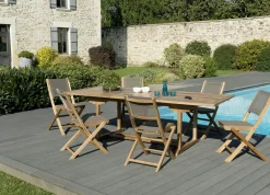 Salons De Jardin·Ensemble Repas|SUMMER Salon de Jardin Teck Table extensible 180/240 + 6 chaises pliantes ref. 30020845