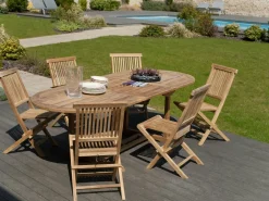 Salons De Jardin·Ensemble Repas|SUMMER Salon de jardin Teck table ovale 180x100cm 6 chaises