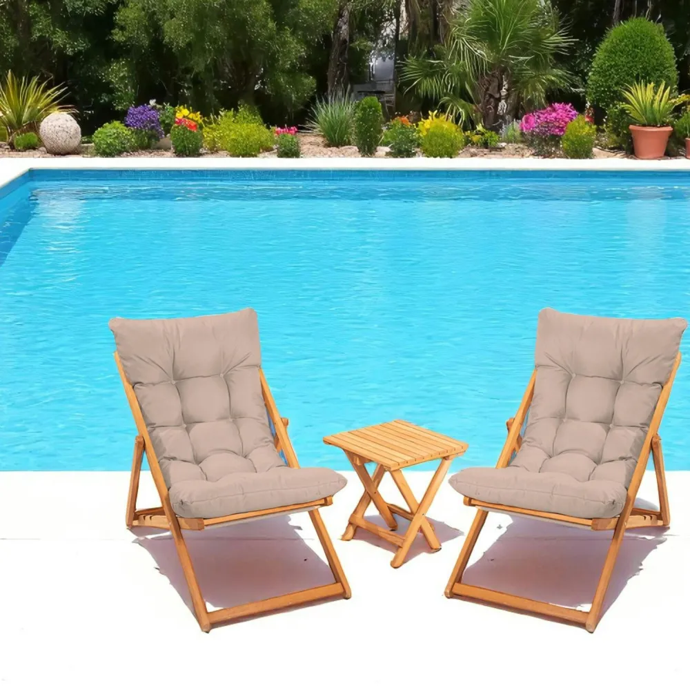 Salons De Jardin·Salons Détente|Transats / Bains De Soleil|SORA Salon jardin détente 2 places taupe - bois et toile