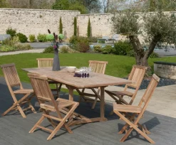 Salons De Jardin·Ensemble Repas|SUMMER Salon jardin Teck table extensible 180/240cm 6 chaises
