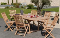 Salons De Jardin·Ensemble Repas|SUMMER Salon jardin Teck table 180x100cm 2 faut. 4 chaises