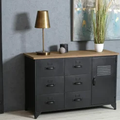 Sellettes En Métal|Tables D'Appoint En Métal|CORUMBA Sellette porte-plante bois-métal noir 80 cm