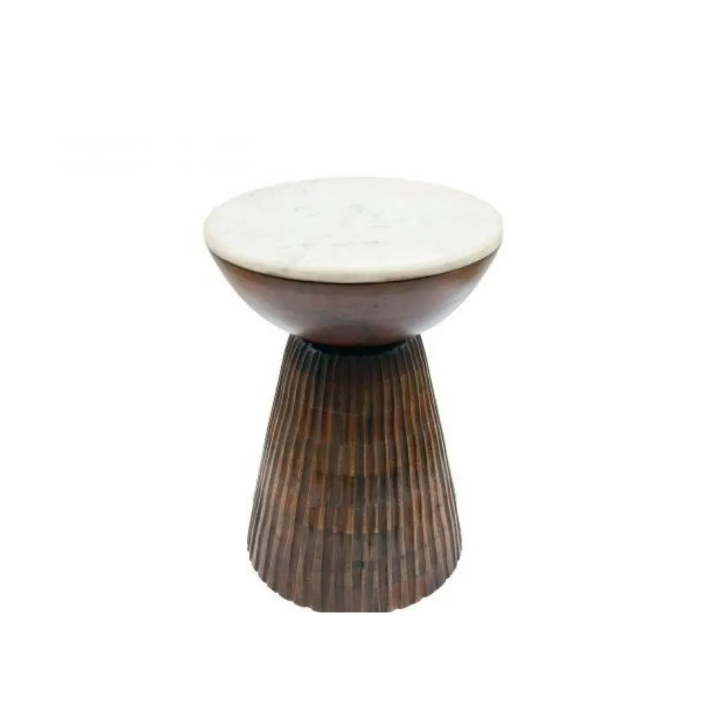 Sellettes En Métal|Tables D'Appoint Rondes| Sellette ronde bois et marbre D39 cm
