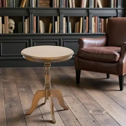 Sellettes En Métal|Tables D'Appoint Rondes|Maori Sellette ronde Hévéa 1 tiroir, double plateaux D54xH65cm / TRADITION