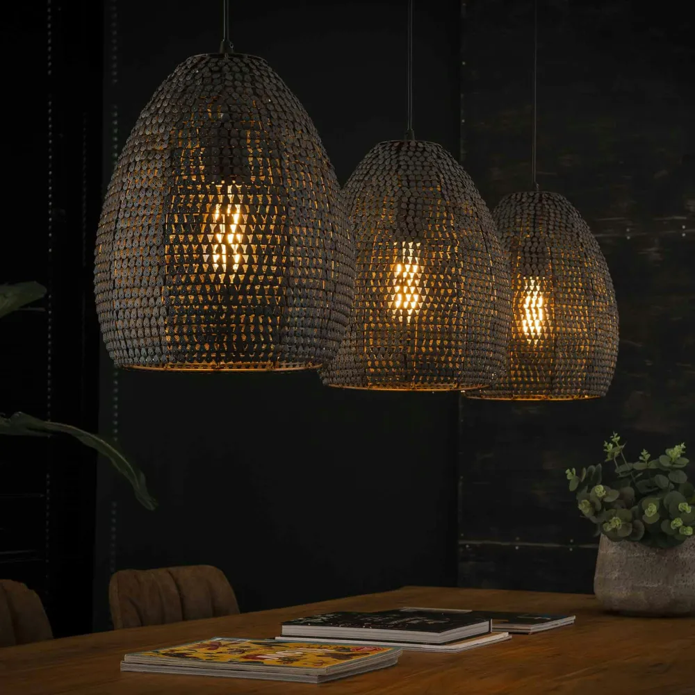 Suspensions / Lustres|TRIBECA Suspension contemporaine 3 lampes ovales effet maille