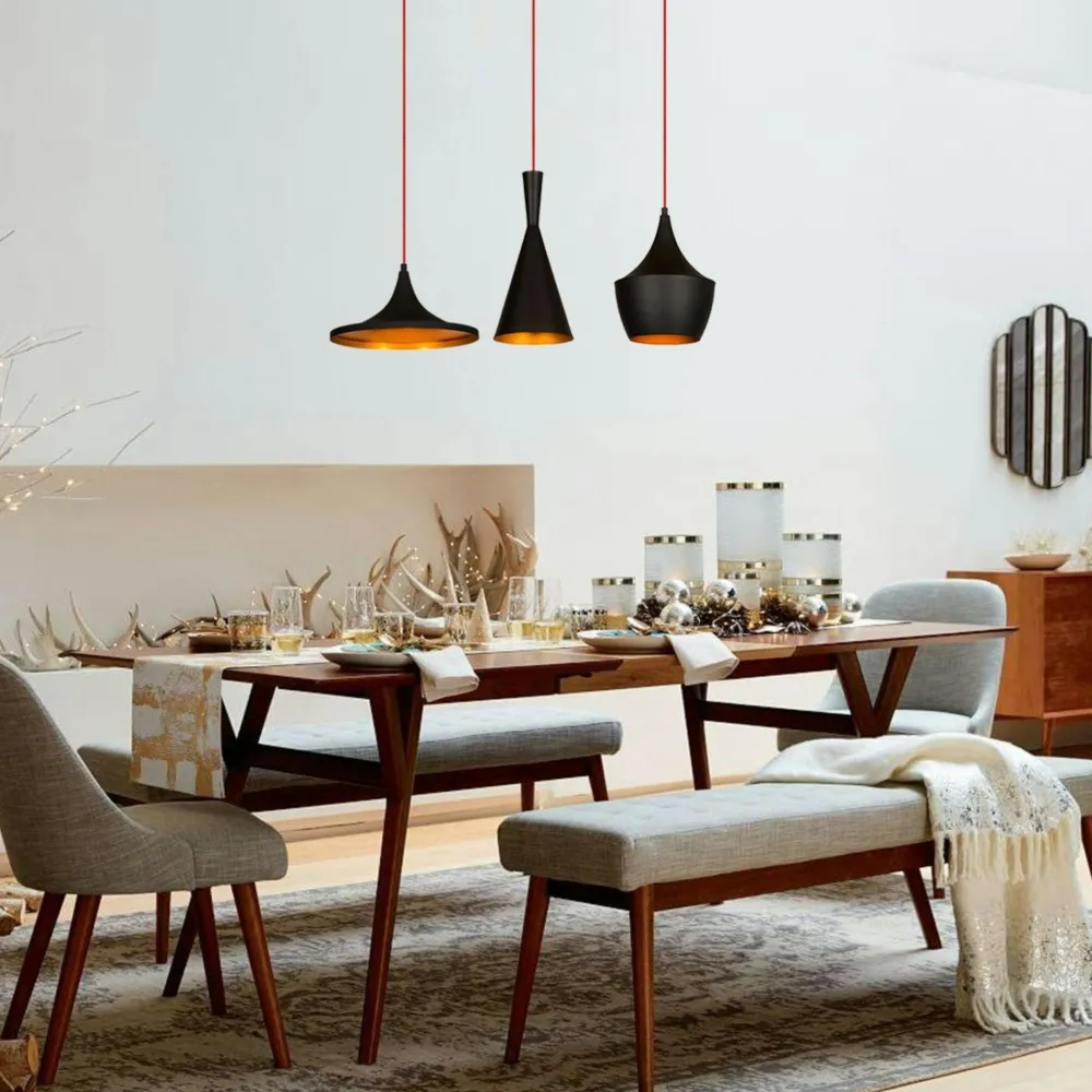 Suspensions / Lustres|SILE Suspension cuisine noire mat câble rouge, 3 formes