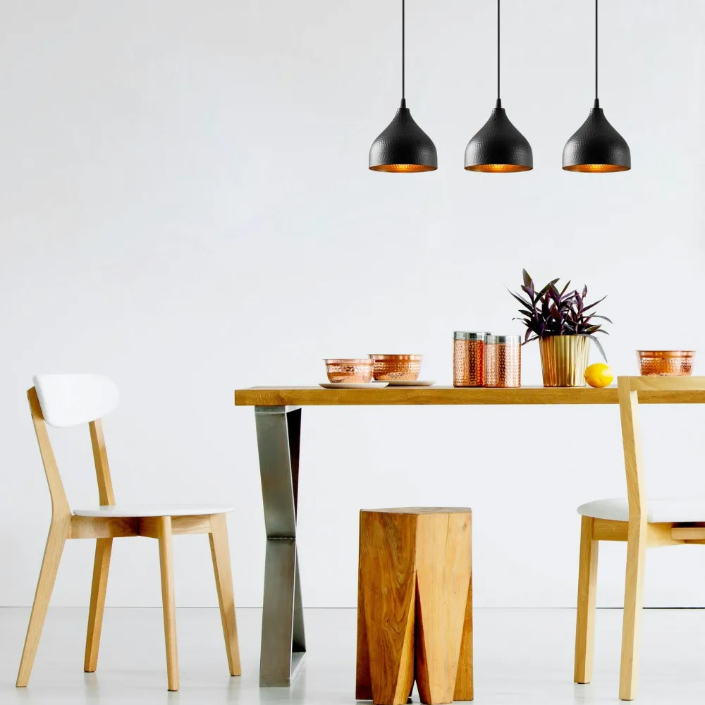 Suspensions / Lustres|SILE Suspension cuisine noire 3 abat-jour alvéolés