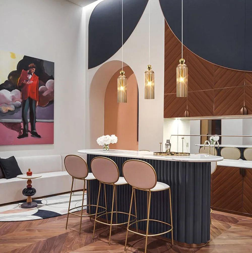 Suspensions / Lustres|SOLANA Suspension cuisine verre ambré forme cylindre