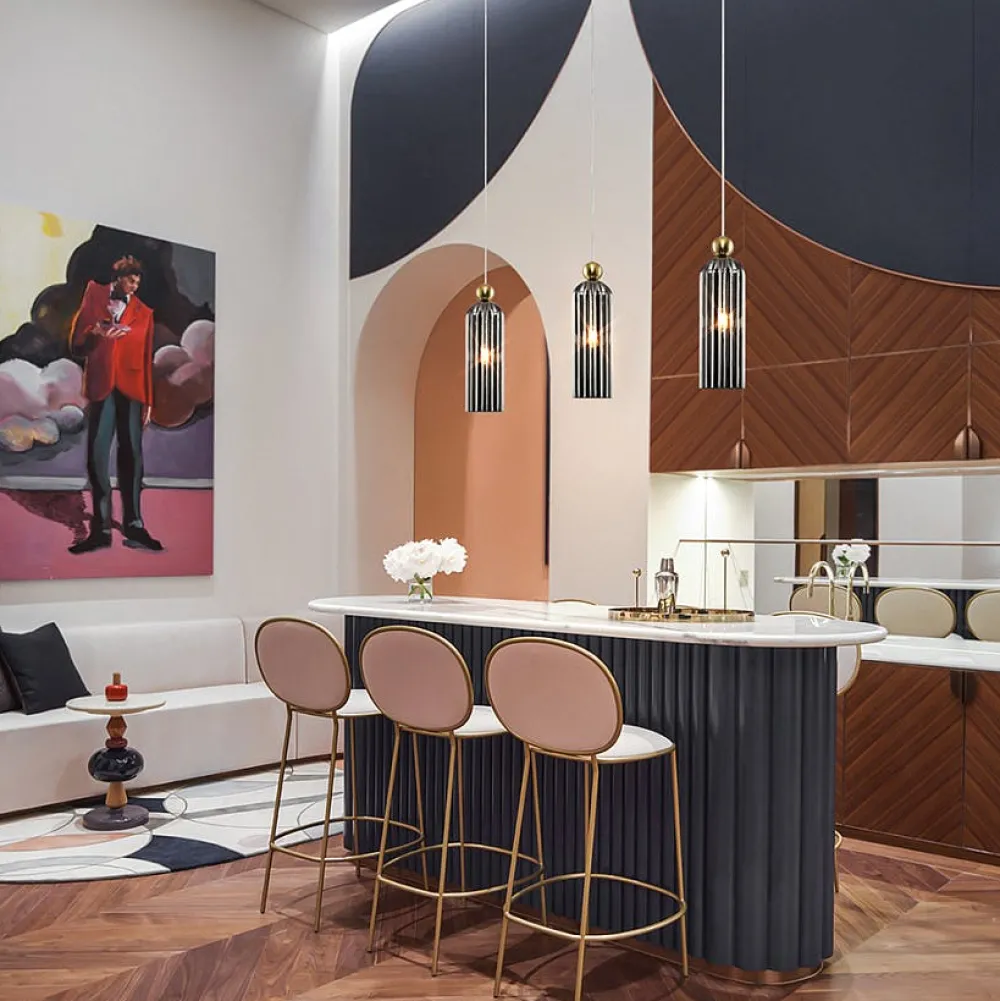 Suspensions / Lustres|SOLANA Suspension cuisine verre ambré forme cylindre