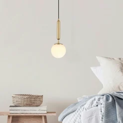 Suspensions / Lustres|SIERRE Suspension de chambre – globe blanc et or