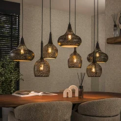 Lampes À Poser·Lampe Style Industriel|Suspensions / Lustres|RALF Suspension de table 7 abat-jour métalliques ajourés