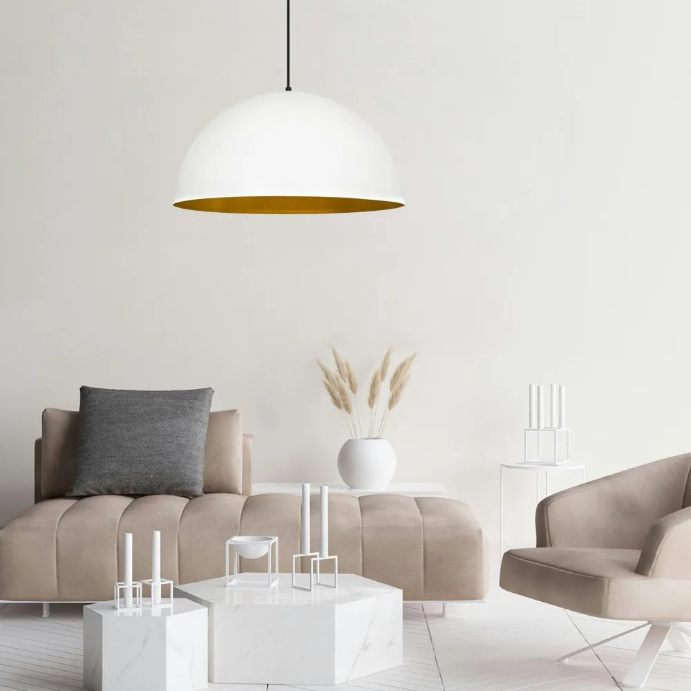 Suspensions / Lustres|SILE Suspension de table blanche dôme intérieur doré Ø60 cm