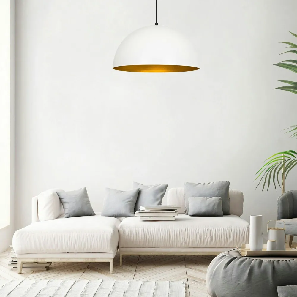 Suspensions / Lustres|SILE Suspension de table blanche dôme intérieur doré Ø60 cm