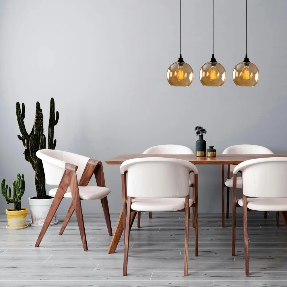 Suspensions / Lustres|SIVAS Suspension de table en verre doré, 3 globes 70 cm