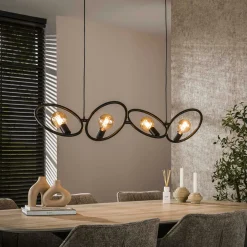 Suspensions / Lustres|Lampes À Poser·Lampe Style Industriel|TRIBECA Suspension de table noire 4 anneaux métal pivotants