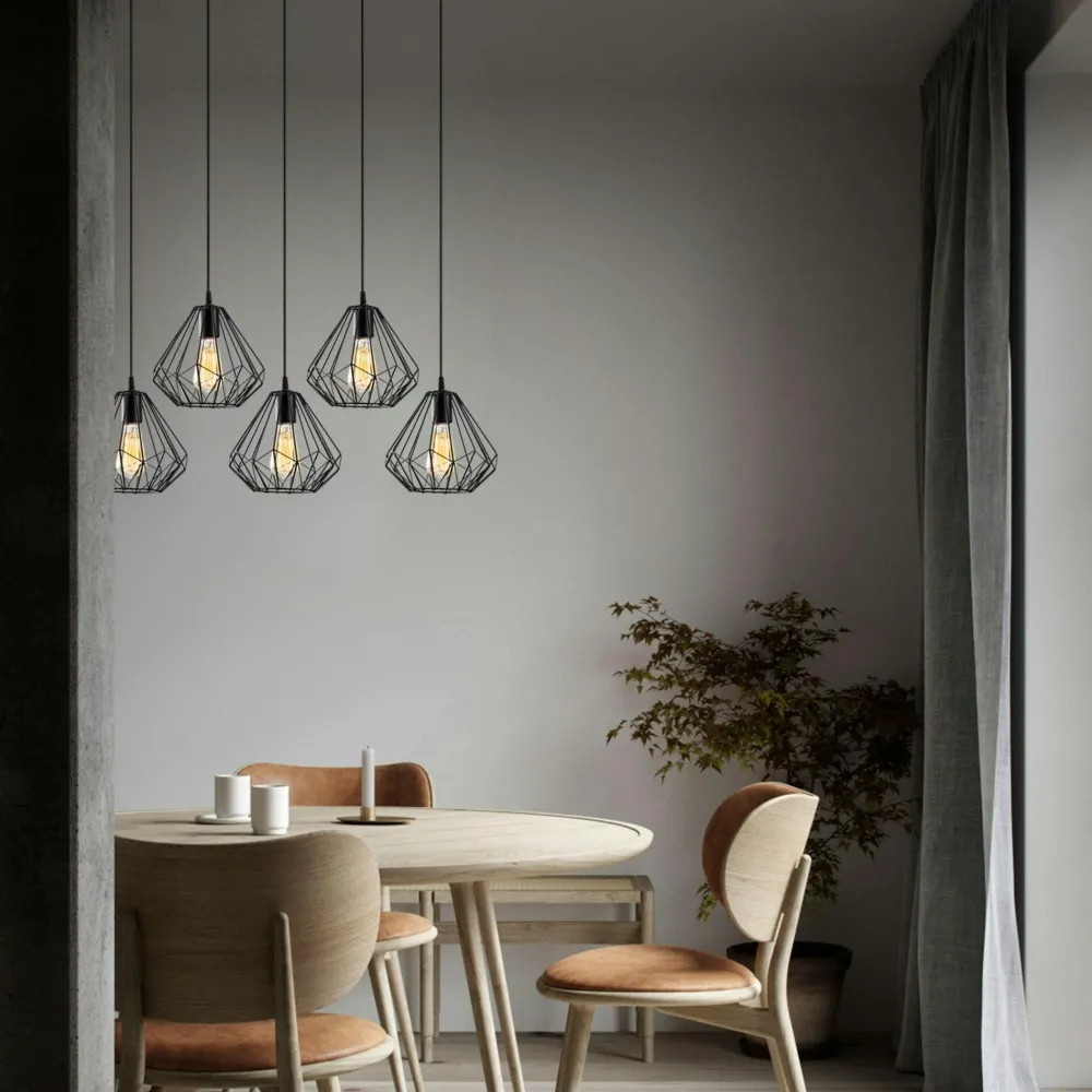 Suspensions / Lustres|ERZIN Suspension de table noire design diamant 5 abat-jour