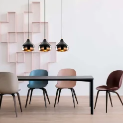 Suspensions / Lustres|SILE Suspension de table noire et cuivre, 3 abat-jour