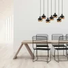 Suspensions / Lustres|SILE Suspension de table noire & cuivre, 7 abat-jour
