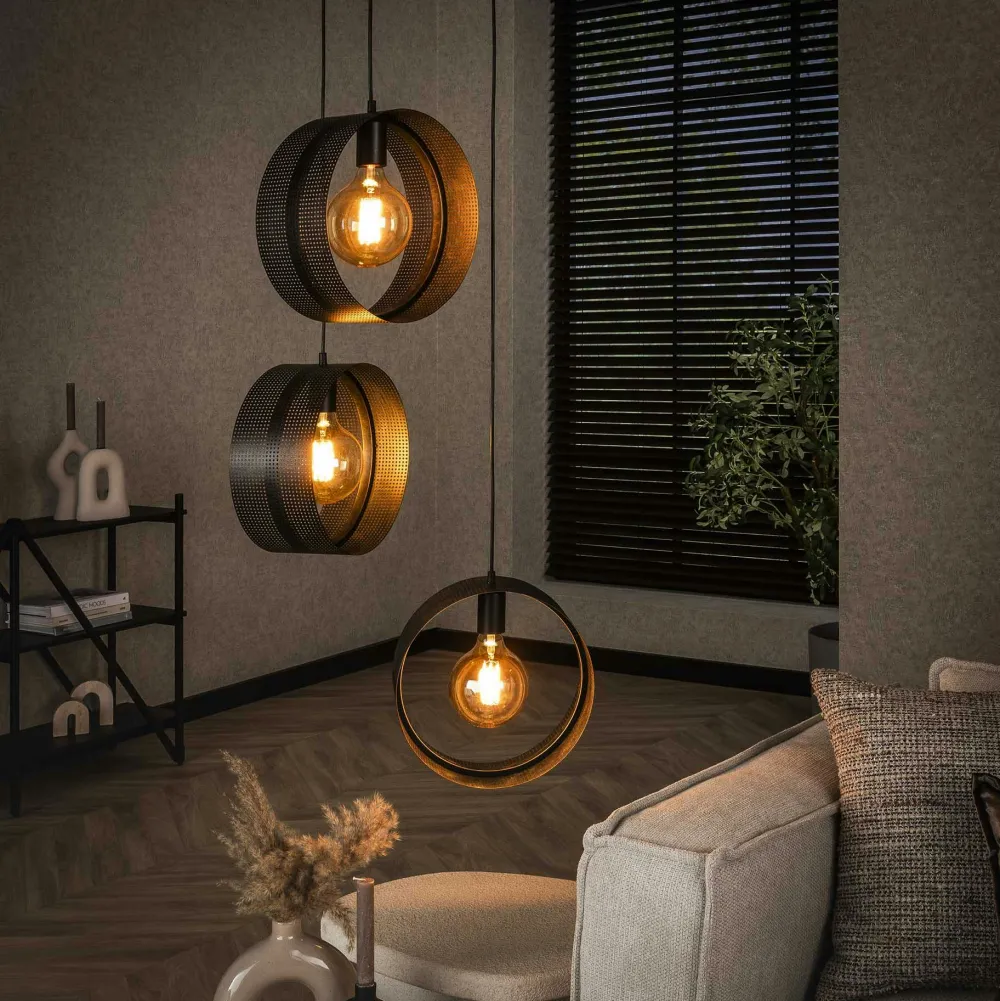 Lampes À Poser·Lampe Style Industriel|Suspensions / Lustres|RALF Suspension design 3 anneaux en métal perforé