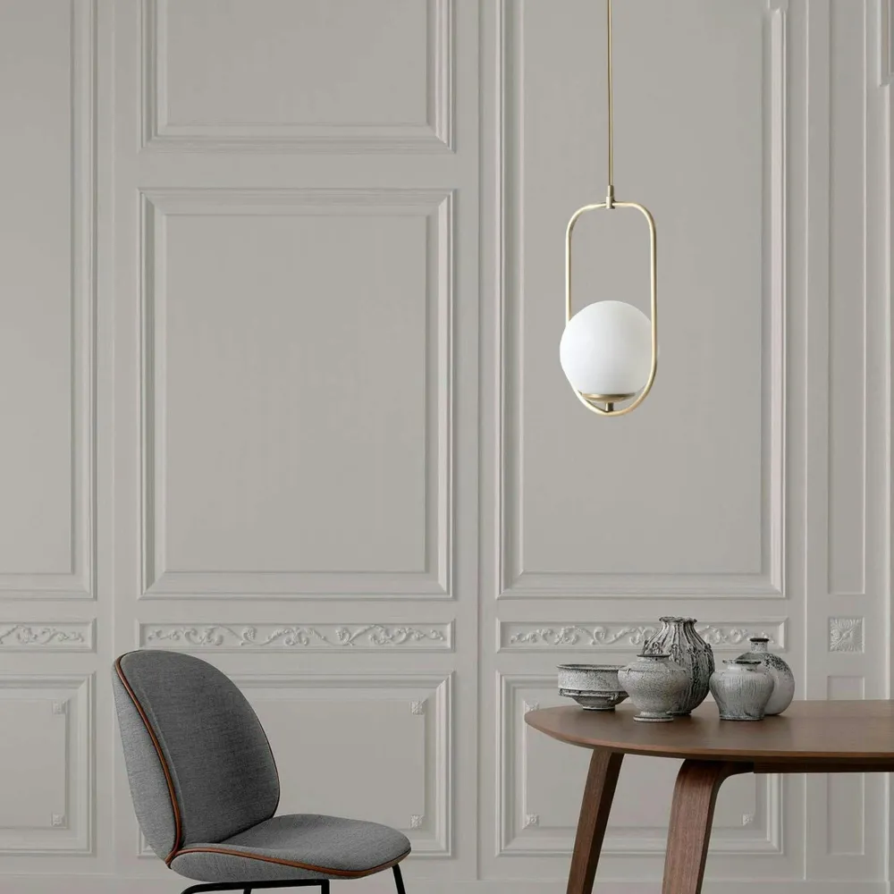 Suspensions / Lustres|SIERRE Suspension design dorée 1 globe verre dépoli sur cadre