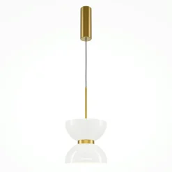 Suspensions / Lustres|ENID Suspension design dorée – sablier en verre blanc