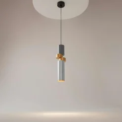 Suspensions / Lustres|SOLANA Suspension design grise & or – tige & anneaux dorés