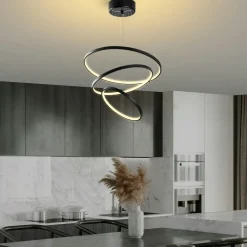 Suspensions / Lustres|VIESTE Suspension design LED – noire, 3 anneaux spirale