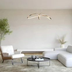 Suspensions / Lustres|AVA Suspension design LED avec boucle dorée stylisée