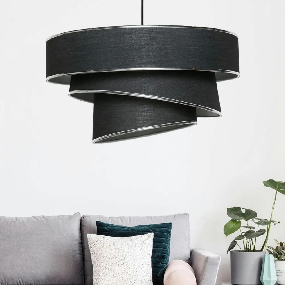 Suspensions / Lustres|ZURICH Suspension design noir et argent - abat-jour triple