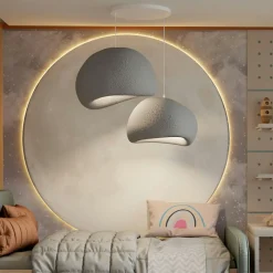 Suspensions / Lustres|NOXIS Suspension design noire 2 abat-jour organiques H.32 cm