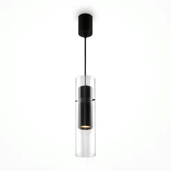 Suspensions / Lustres|TAVA Suspension design verre – cylindre noir et transparent