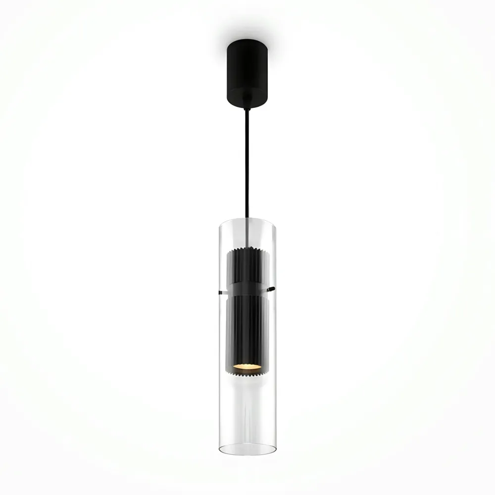 Suspensions / Lustres|TAVA Suspension design verre – cylindre noir et transparent