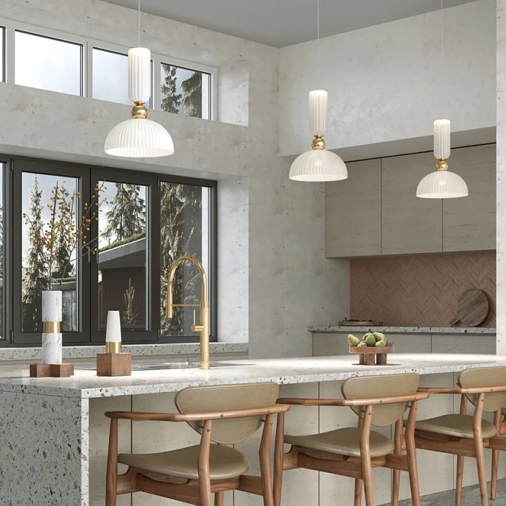 Suspensions / Lustres|SOLANA Suspension design verre dépoli forme coupole