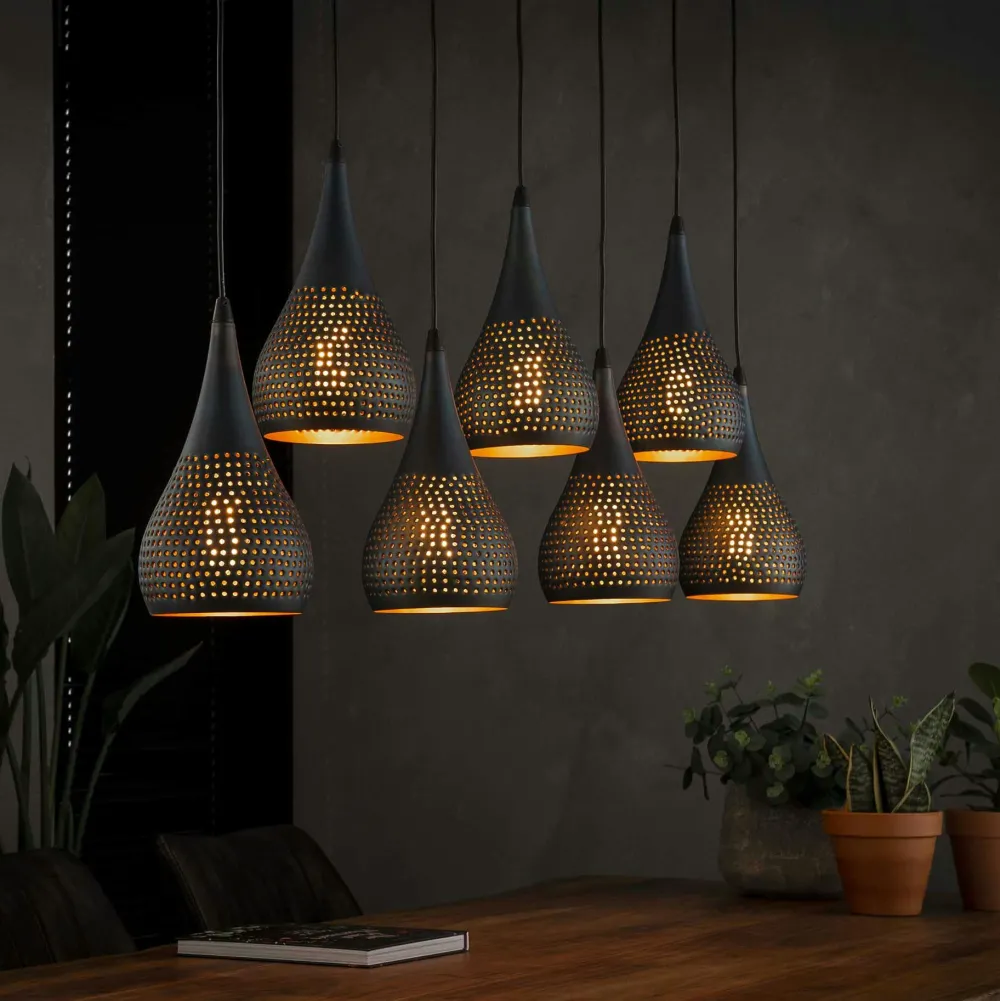 Univers Déco·Scandinave Hygge|Suspensions / Lustres|Lucknow Suspension en bois ajourée 4 lampes