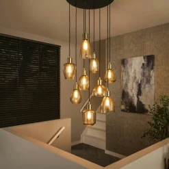 Suspensions / Lustres|NOVA Suspension en verre ambré 9 abat-jour