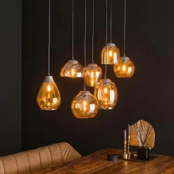 Suspensions / Lustres|NOVA Suspension en verre chromé verticale avec ens. 5 abat-jour