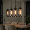 Suspensions / Lustres|NOVA Suspension en verre fumé et métal cuivré 4 lampes horizontales