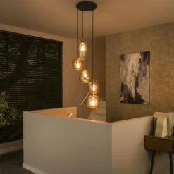 Suspensions / Lustres|NOVA Suspension en verre motif damier 5 abat-jour