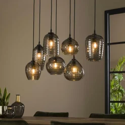 Suspensions / Lustres|NOVA Suspension en verre strié 15 lampes ambrées