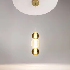 Suspensions / Lustres|ADA Suspension en verre taillé, abat-jour suspendu doré