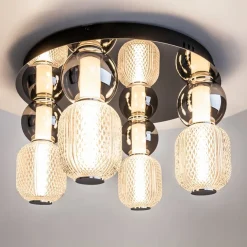 Suspensions / Lustres|ADA Suspension en verre taillé, abat-jour suspendu doré