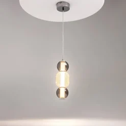 Suspensions / Lustres|ADA Suspension en verre taillé, abat-jour suspendu chromé