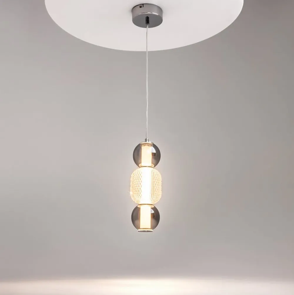 Suspensions / Lustres|ADA Suspension en verre taillé, abat-jour suspendu chromé