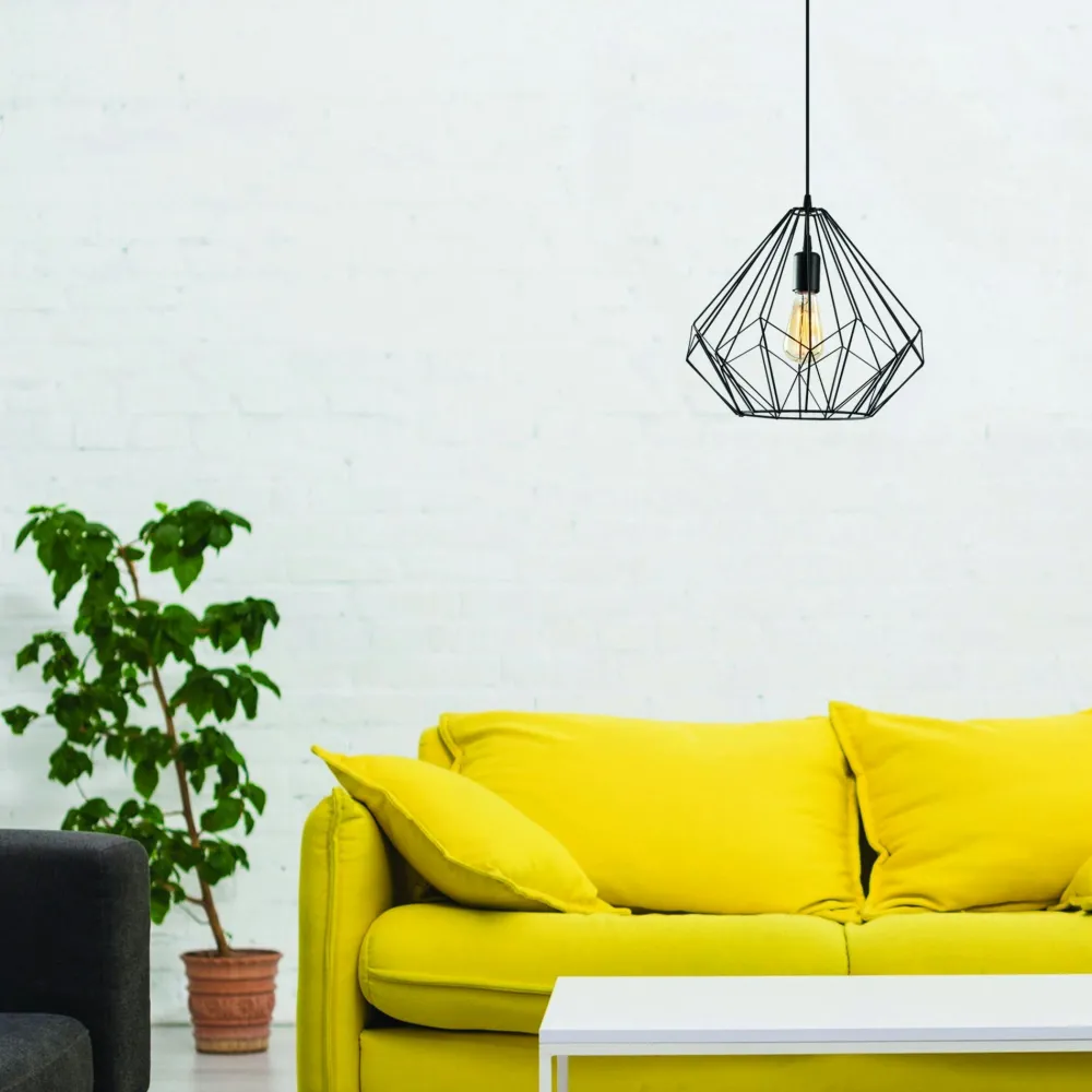 Suspensions / Lustres|SINOP Suspension filaire noire style diamant graphique