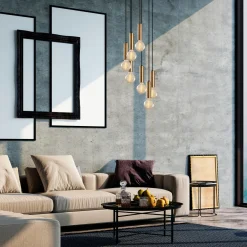 Suspensions / Lustres|SILE Suspension grappe vintage noir et or 7 lampes