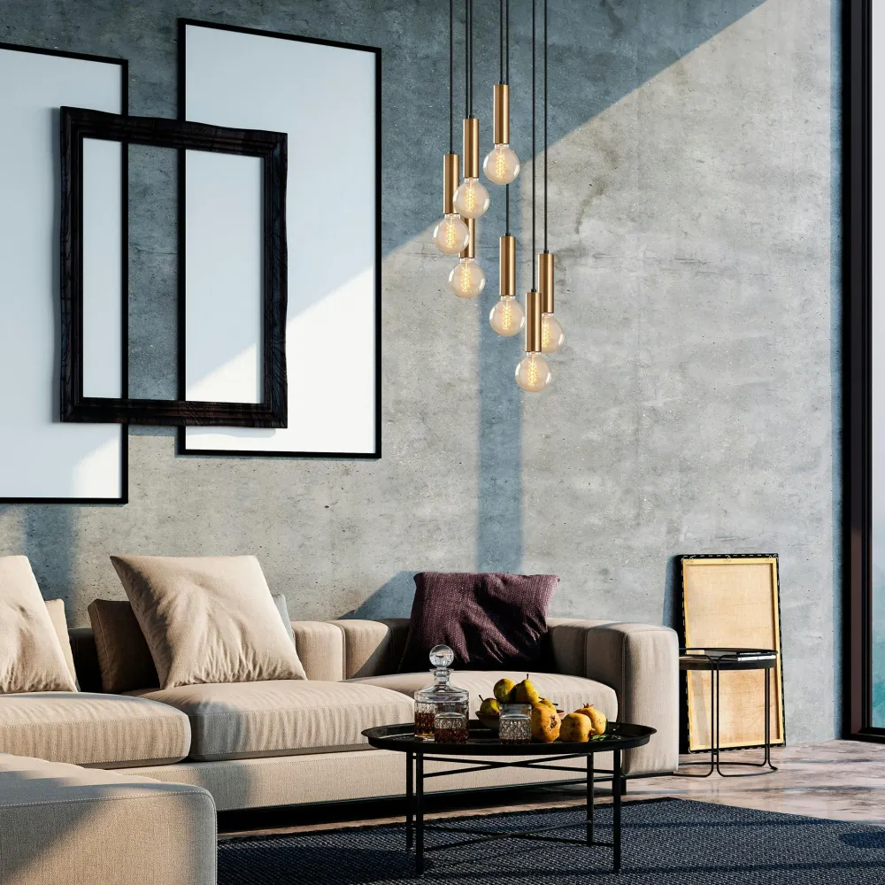 Suspensions / Lustres|SILE Suspension grappe vintage noir et or 7 lampes