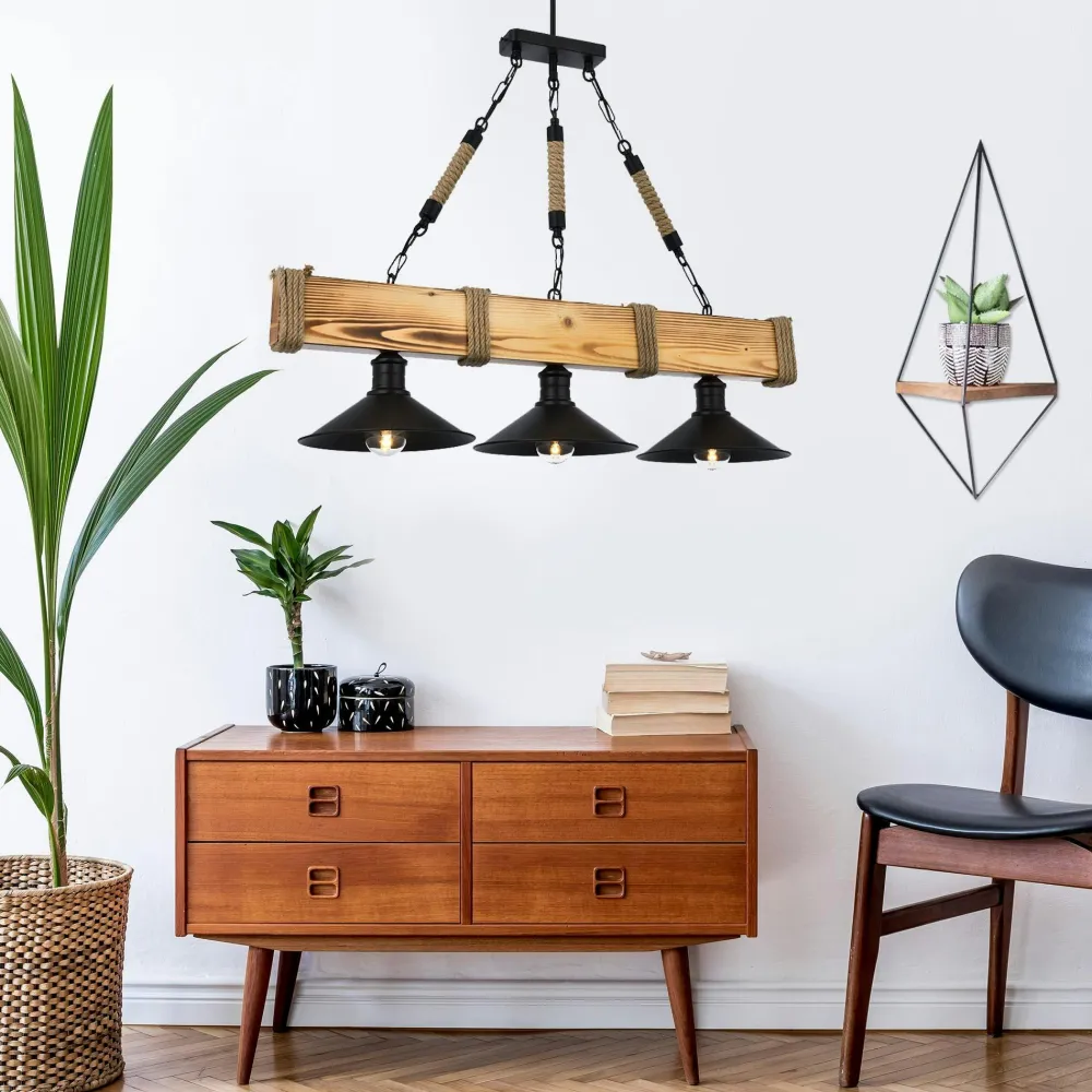 Suspensions / Lustres|CAMOGLI Suspension industrielle bois clair – 3 lampes